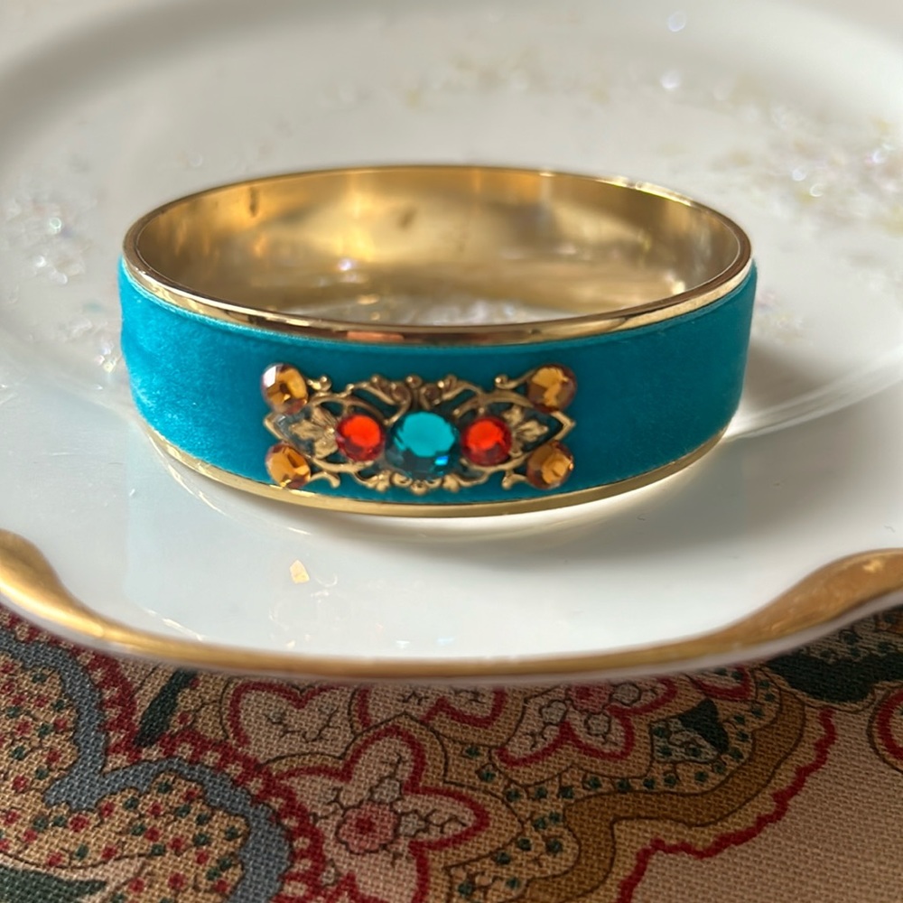 Blue Velvet & Faux Gem Bracelet